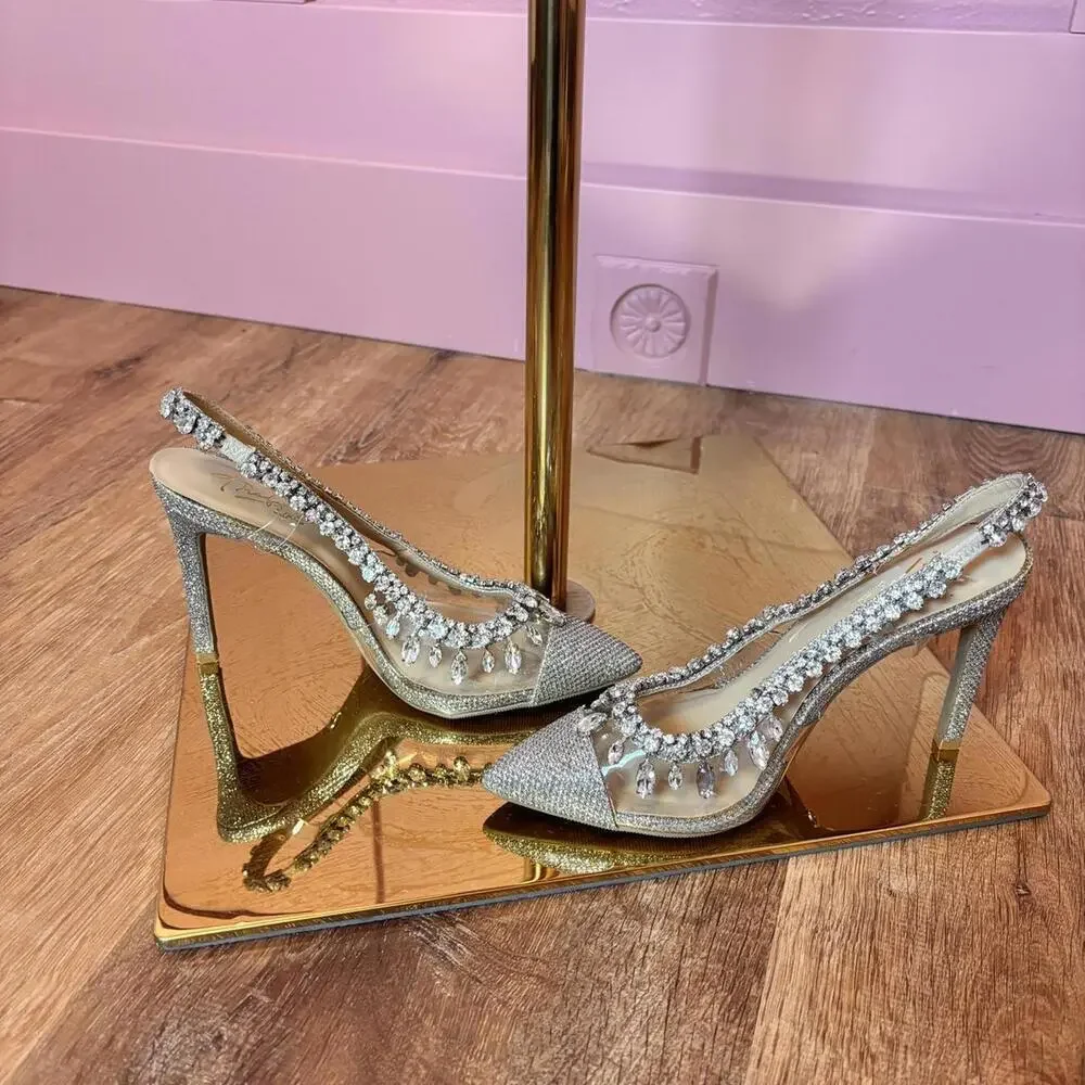 thalia sodi rhinestone slingback heel sz 5.5 silver prom homecoming formal